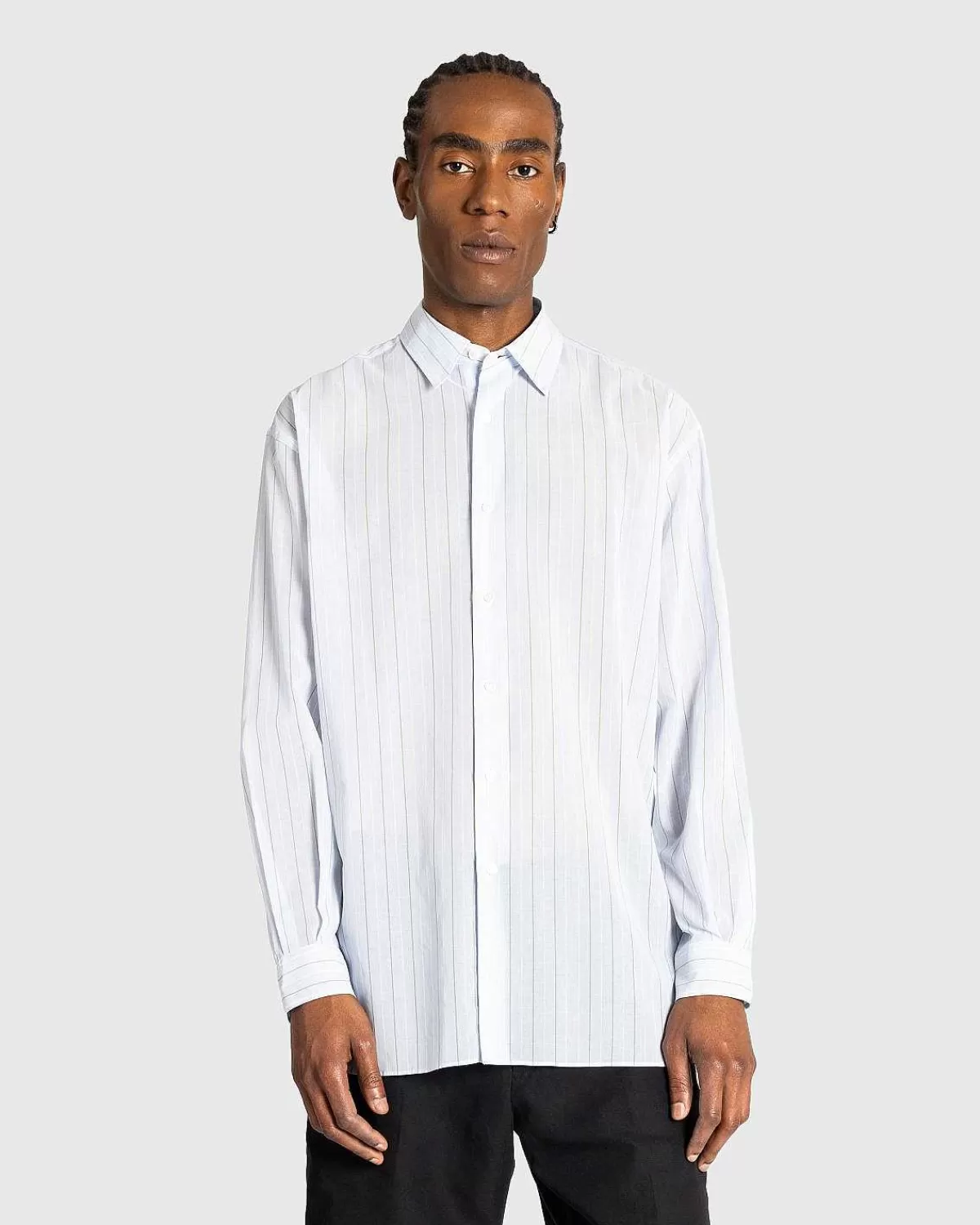 Skjorter>Auralee Hard Twist Finx Organdy Stripe Shirt Light Blue Stripe