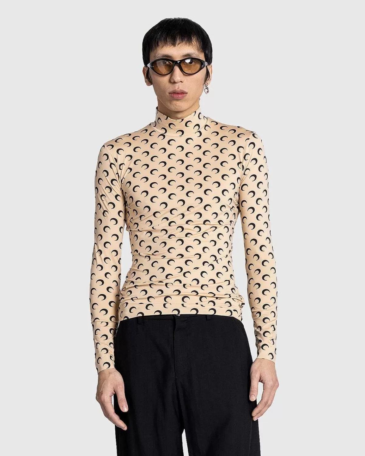T-Shirts>Marine Serre Regenereret All Over Moon Jersey High Neck Second Skin Tan